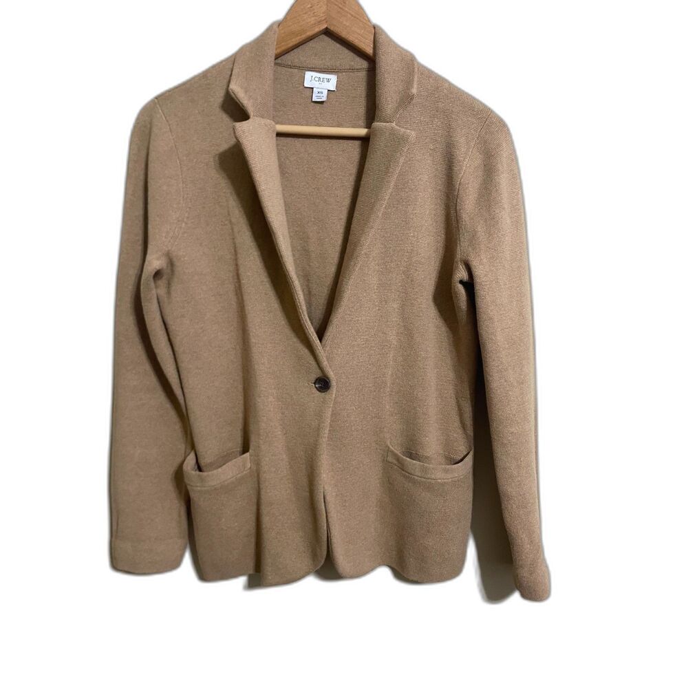 J. Crew tan camel cotton sweater blazer XS